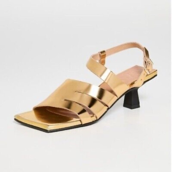 Ganni gold leather kitten heel sandals - size 40 / US 9 - Picture 2 of 8